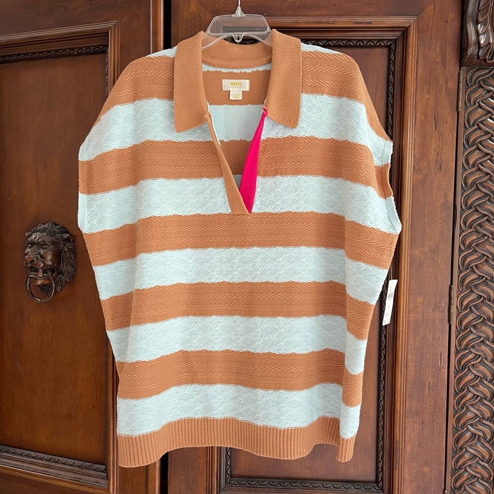 NWT MAEVE Anthropology Camel & Aqua Sweater XL $98